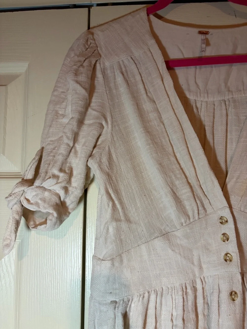 Free People Cream Button-Front Midi Dress - Picture 3 of 5